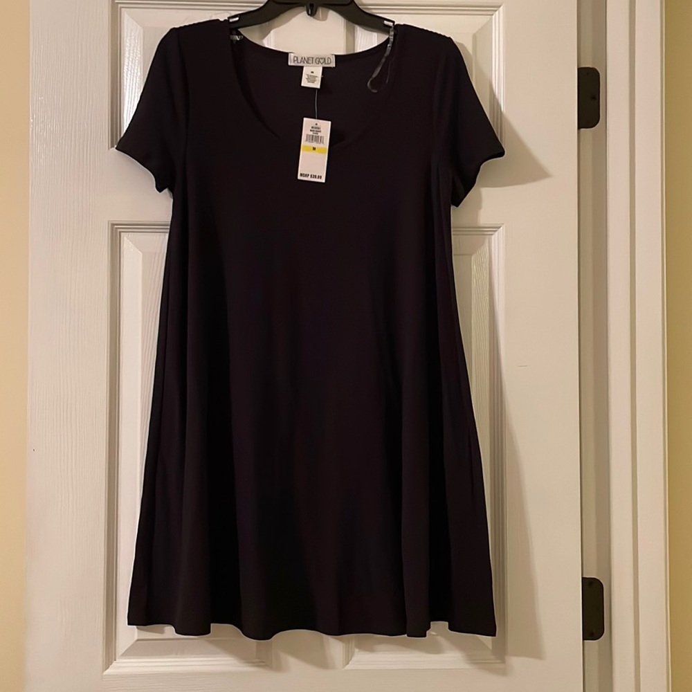 NEW Planet Gold Women’s Junior Scoop-Neck Short Sleeve Shirtdress Black Medium